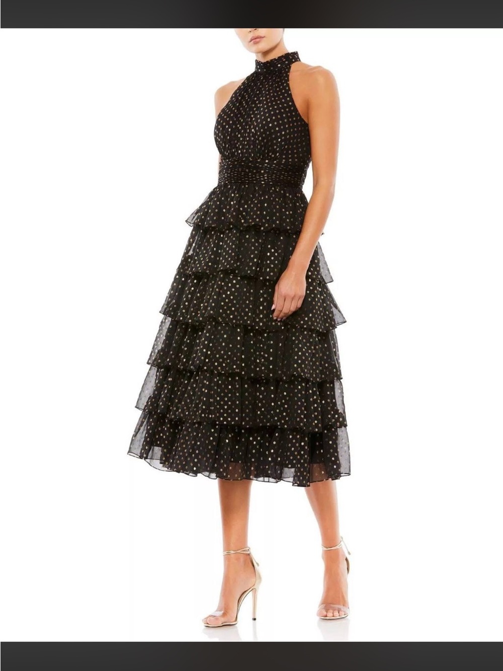Mac Duggal Black Layered Polka dot dress